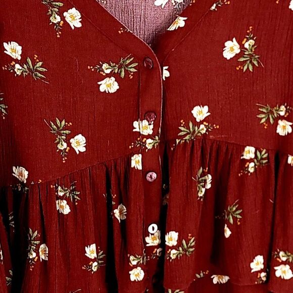 American Eagle Button Front Blouse Floral Brown Medium V-Neck Viscose Sleeveless - Picture 2 of 6